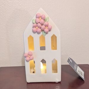 Mikasa White Ceramic Tealight Holder with Pink Floral Design